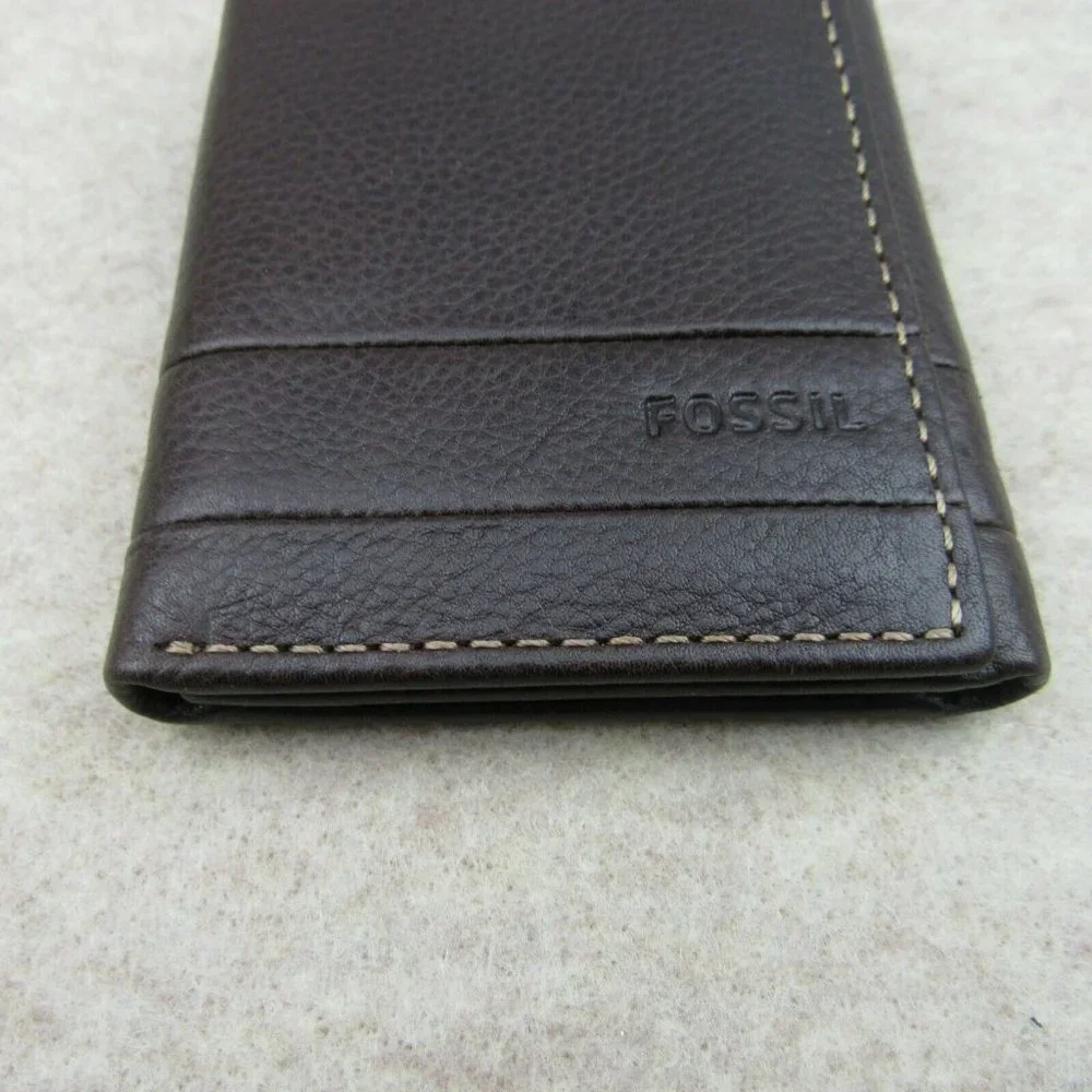 Fossil Lufkin Trifold Brown Leather Mens Wallet - Picture 4 of 10